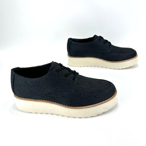 Vince Zina Platform Sneaker Size 8 Black Raffia Tweed Oxford/Derby Laced Wedged - Picture 9 of 14
